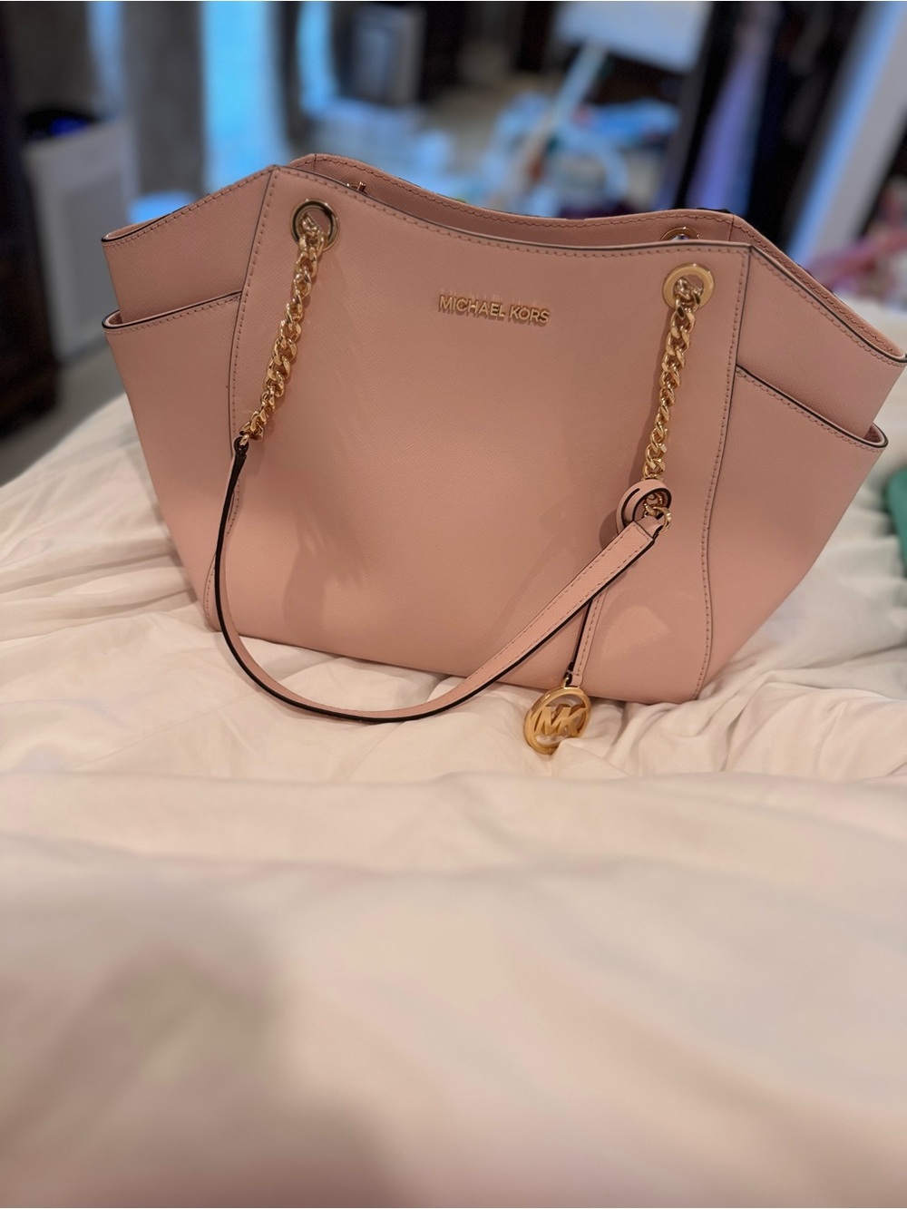 Michael Kors Blush Pink Leather Chain-Strap Tote